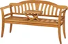 A wooden garden bench with a small foldable table in the center. Produktbild-Vorschau