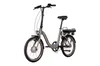 A silver electric bicycle is shown against a white background. Produktbild-Vorschau