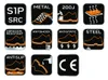 A collage of icons representing safety features of work boots. Produktbild-Vorschau