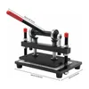 A manual stamping and embossing press for cutting various materials, shown on a white background with dimensions indicated. Náhled obrázku produktu