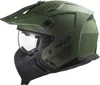 A studio shot of a green modular motorcycle helmet. Voir les images du produit