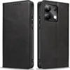 A black leather flip case for a smartphone is shown from two angles. Produktbild-Vorschau