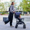 A woman pushing a baby in a stroller on a paved walkway. Produktbild-Vorschau