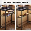 Two side-by-side images of a desk showing two different shelf configurations. Produktbild-Vorschau