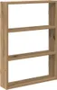 A wooden shelf unit with three compartments against a white background. Anteprima dell’immagine prodotto