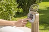 A person's hand is pressing a button on a control panel of an Intex PureSpa Bubble HWS 800 hot tub. Produktbild-Vorschau
