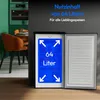 A kitchen or dining area with a freezer prominently displayed and open, showcasing its interior capacity. Produktbild-Vorschau