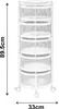 A white rolling cart with five mesh baskets is shown against a white background. Dimensions are indicated by arrows and text. Voir les images du produit