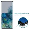A smartphone screen protector is shown with a close-up inset highlighting its curved edge. Produktbild-Vorschau