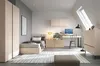A bedroom with a bed, desk, and wardrobe. Produktbild-Vorschau