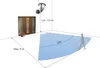 Diagram showing the installation height and detection range of an outdoor wall lamp with a motion sensor. Produktbild-Vorschau