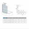 Diagrams and a table showing dimensions for a shower screen or bath screen. Produktbild-Vorschau
