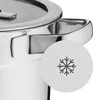 A close-up view of a stainless steel pot with a snowflake icon in a circle. Produktbild-Vorschau