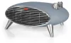 A retro-style electric heater with a gray body and silver legs and controls, set against a white background. Produktbild-Vorschau