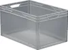 A transparent gray plastic storage box is shown from a slightly elevated front-diagonal angle against a white background. Produktbild-Vorschau