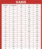 A size chart for Vans shoes, showing conversions between US Men's, US Women's, UK, EU, and CM sizes. Anteprima dell’immagine prodotto