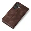 A brown flip case for a smartphone is shown from a diagonal top-down view against a white background. Produktbild-Vorschau