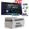 A JVC car stereo and a cardboard box labeled "Zubehörbox Dacia Dokker" Produktbild-Vorschau