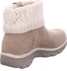 A side view of a taupe boot with a cream knitted cuff. Voir les images du produit