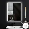 A modern bathroom scene featuring a lit mirror above a sink, with a bathtub and accessories visible. Produktbild-Vorschau