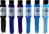 Six bottles of fabric paint with swatches of applied paint. Podgląd zdjęcia produktu