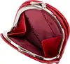 An open red leather coin purse with a metal clasp. Podgląd zdjęcia produktu