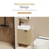 A compact bathroom vanity with a sink and faucet, next to a toilet, with measurement callouts. Náhled obrázku produktu
