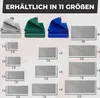 A collage of product images and size charts for tarpaulins. Produktbild-Vorschau