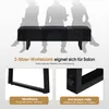Silhouettes of people sitting on a black bench, with close-ups of the bench legs and feet. Produktbild-Vorschau