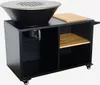 A black outdoor grill cart with a fire bowl and storage compartments, shown against a plain background. Produktbild-Vorschau