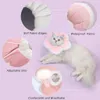 A cat wearing a pink flower-shaped Elizabethan collar, with close-up insets highlighting product features. Produktbild-Vorschau