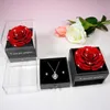 Ewige Rose mit Silberkette, Herzform, rot, 8,8 cm, Geschenk Voir les images du produit