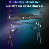 An exploded view diagram showing the assembly of a gaming desk with LED lighting. Produktbild-Vorschau