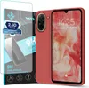 A product shot featuring a red phone case and a screen protector package. Produktbild-Vorschau