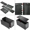 A collage of four images showing the assembly and final product of a KADAX Gartenkiste "Weria" storage box. Produktbild-Vorschau