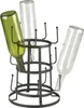 A dark metal bottle drying rack holding three bottles, one green and two clear. Produktbild-Vorschau