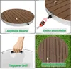 A collage of four images showing different aspects of a portable outdoor shower, including its material, connection, handle, and appearance on grass. Náhled obrázku produktu