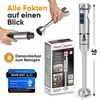 A collage of images showcasing a hand blender, its packaging, and marketing information. Produktbild-Vorschau
