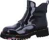 A black patent leather boot with a zipper closure and a platform sole with colorful stitching and detailing. Produktbild-Vorschau