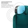 A close-up view of a car seat's headrest and upper backrest, highlighting its material composition and safety features with text and graphics. Náhled obrázku produktu