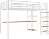 A white metal loft bed with a wooden desk and shelves, shown against a white background. Náhled obrázku produktu