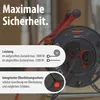 Close-up of a cable reel with text overlays describing its features. Produktbild-Vorschau