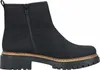 A black ankle boot with a zipper on the side and a thick sole. Produktbild-Vorschau