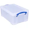 A clear studio shot of a transparent storage box with blue handles. Náhled obrázku produktu
