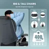A man is shown leaning back in a large office chair, with marketing graphics comparing the chair's features to 'others'. Produktbild-Vorschau
