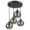 A black pendant light fixture with four smoked glass globes hanging from a circular ceiling plate. Produktbild-Vorschau