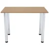 A simple table with a wooden top and four chrome legs, presented against a white background. Produktbild-Vorschau