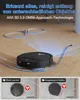 A robot vacuum cleaner navigating around obstacles on a wooden floor, with inset images demonstrating its obstacle avoidance capabilities. Produktbild-Vorschau