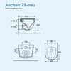 Technical drawing with dimensions of a wall-mounted toilet. Produktbild-Vorschau