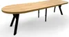 A long, oval wooden table with black legs, shown from a side-angle against a white background. Produktbild-Vorschau